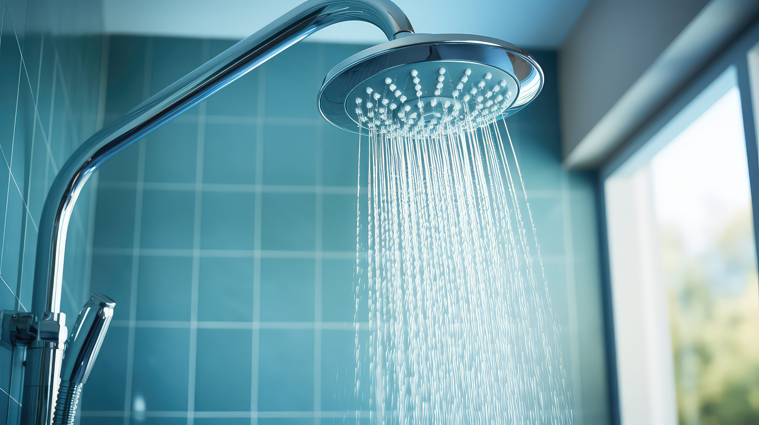 Un moderno soffione doccia che eroga acqua, illustrando il beneficio della detrazione per trasformazione da vasca a doccia, rendendo i bagni più accessibili e aggiornati